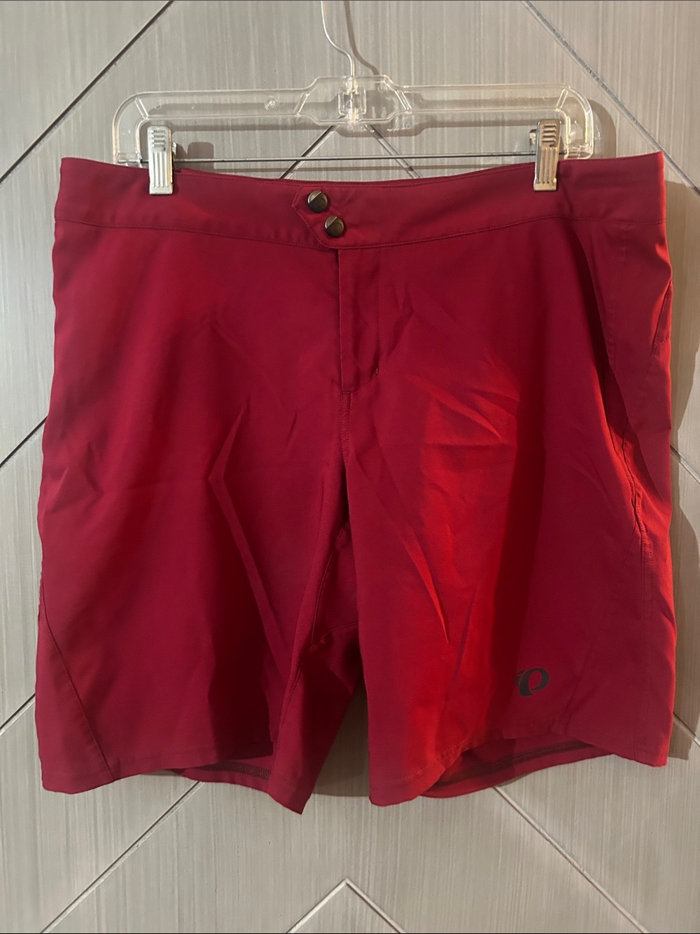 Pearl Izumi Women's Deep Red Athletic Shorts with Two-Button Waist